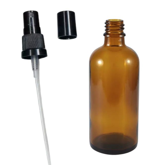 Hovedbilde Glassflaske brun 100 ml  med spraypumpe DIN 18 mm