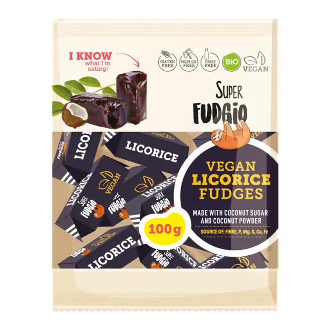 Hovedbilde Lakris karameller økologisk 100 g - Super Fudgio 