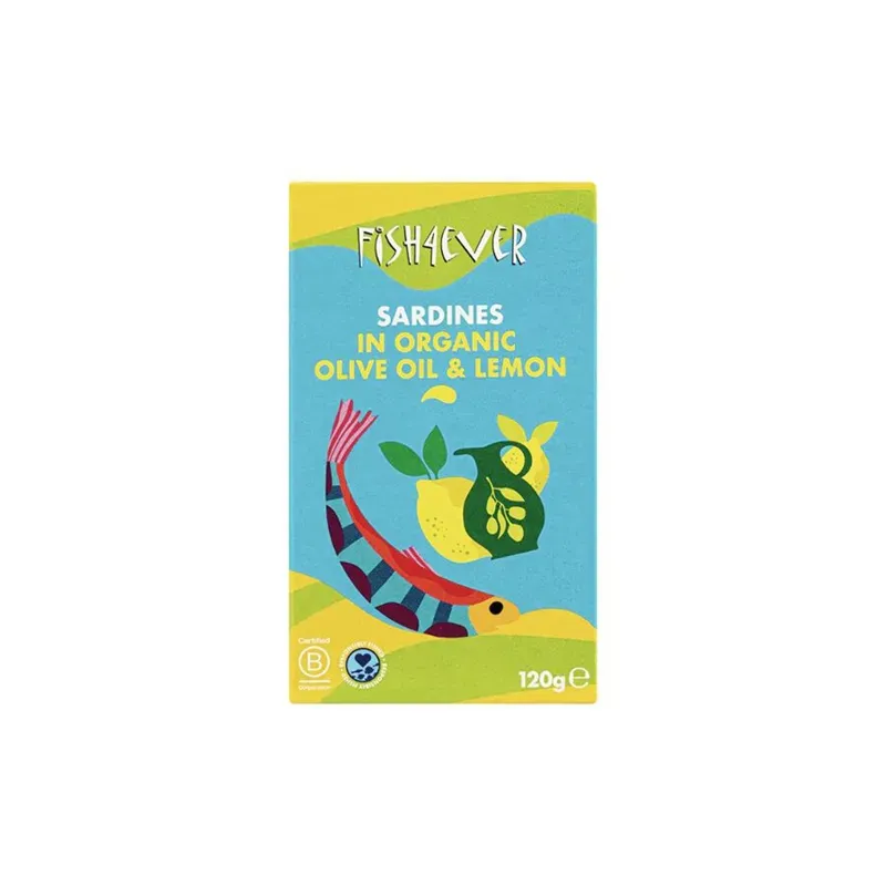 Fish4Ever Sardiner i økologisk olivenolje og sitron 120 g